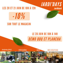 Jardidays Soignies -10% sur tout le magasin ces 20 et 21 juin 2026
