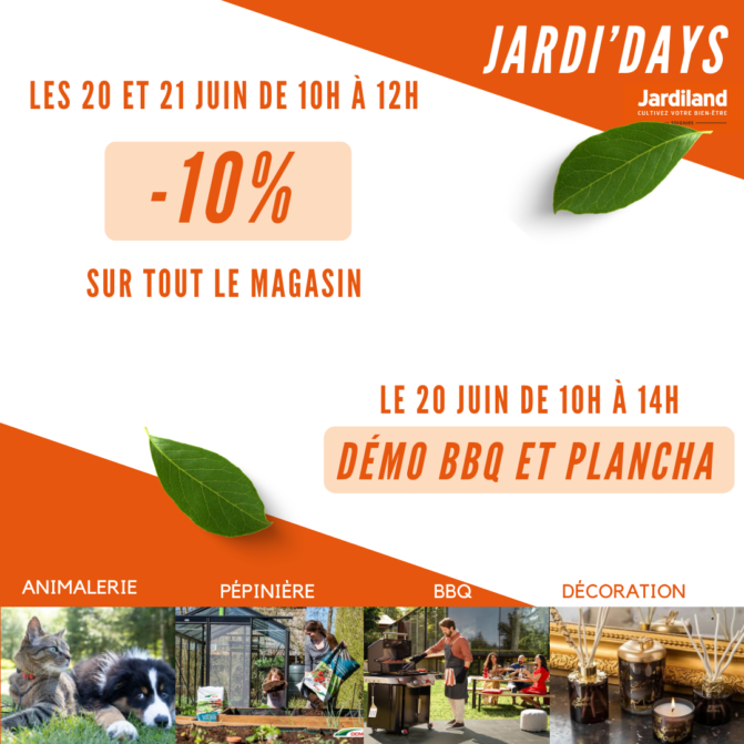 Jardidays Soignies -10% sur tout le magasin ces 20 et 21 juin 2026